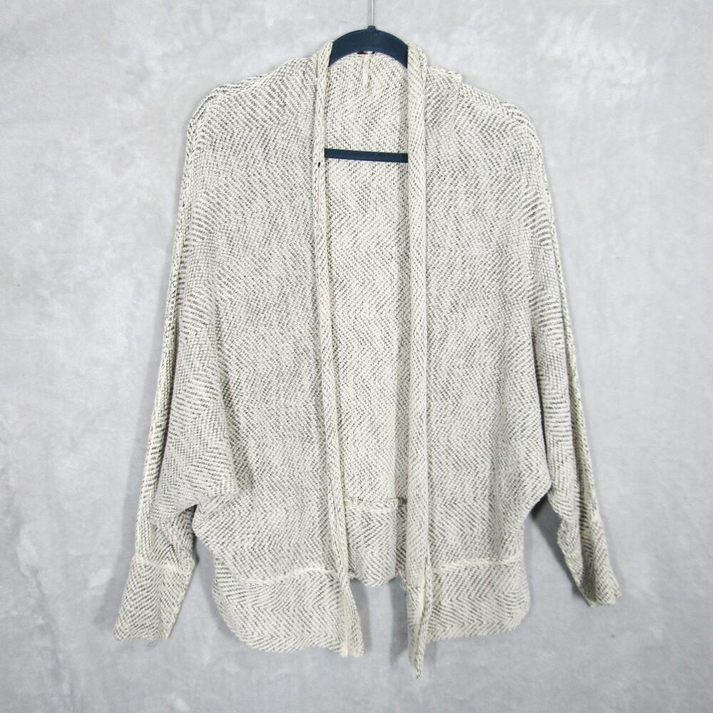 Free People Sweater Womens Medium Beige Black Open Front Cardigan Boho Knit Cozy